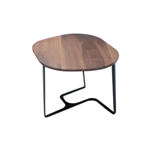 Modern Stilla Walnut coffee table with walnut wood top and black steel base