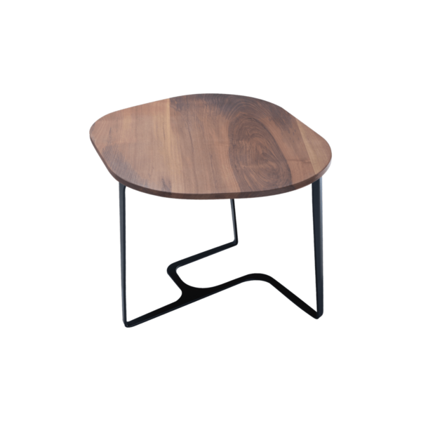 Modern Stilla Walnut coffee table with walnut wood top and black steel base