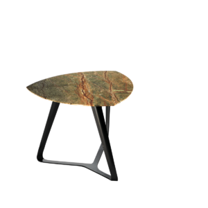 Mo Marble Coffee Table in Forest Marble with steel base, multicolored design, customizable sizes and colors.